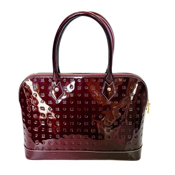 Arcadia Red Patent Leather Bag Satchel Md in Italy Burgundy Designer Top Handle - Picture 10 of 10